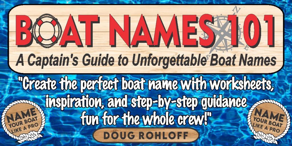 Boat Names 101 workbook cover with slogan and author Doug Rohloff